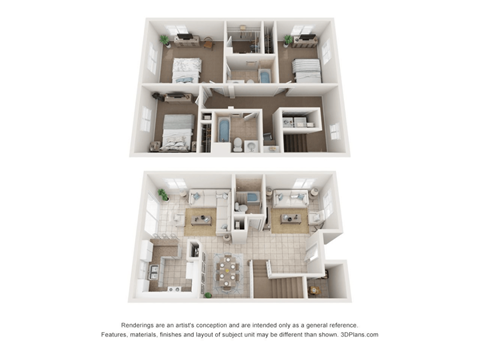 Floor plan for 3 beds, 3 baths, 1501 sqft